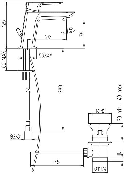 Paini Nove 09CR211 смеситель для раковины с донным клапаном  - Вид №2