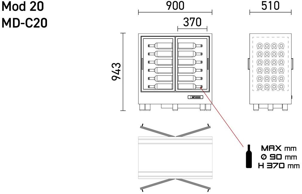 EXPO Алюминиевый винный шкаф со стеклянными дверцами Mod 20 Md-h20/md-m20/md-c20 - Вид №5