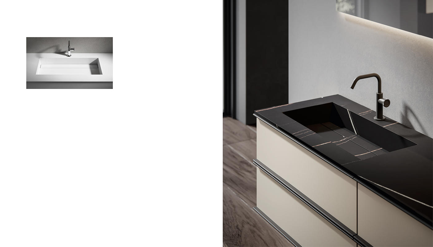 ED-ST22 Edone Встроенный умывальник в корпусе ВСТРОЕННЫЙ БАК Встраиваемая верхняя часть ванны Carena с отделкой Laminam  - Вид №2