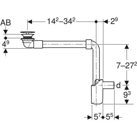 152.099.01.1 Waschbeckenablauf Raumsparmodell, schmale Ausführung, mit freiem Auslauf und Ventilabdeckung, Abgang horizontal, für Geberit ONE Waschtisch Geberit  - Вид №2