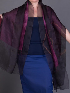 Y14 Шаль двуслойная , фиолетово-розовая с кругами, 45/210 шелк100% YSABEL DE MAISONNEUVE