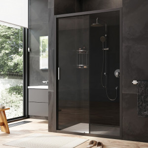 W90G-120-1-195BG Solo Дверь душевая 120х195 стекло тонированное профиль черный матовый AM.PM Gem