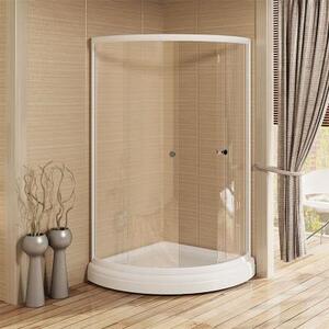 Душевой угол 110 (радиальный), стеклянные шторки (прозрачные), поддон на раме-подставке с устройством слива, профиль белый