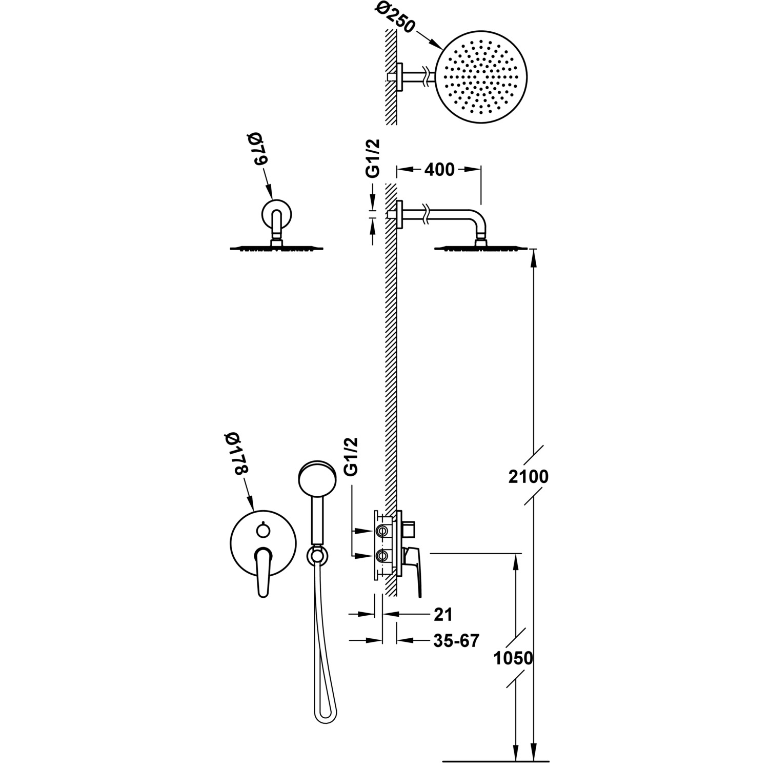 ПЛОСКИЙ двухходовой скрытый смеситель для душа с одной ручкой Rapid-box -20428004 TRES  - Вид №1