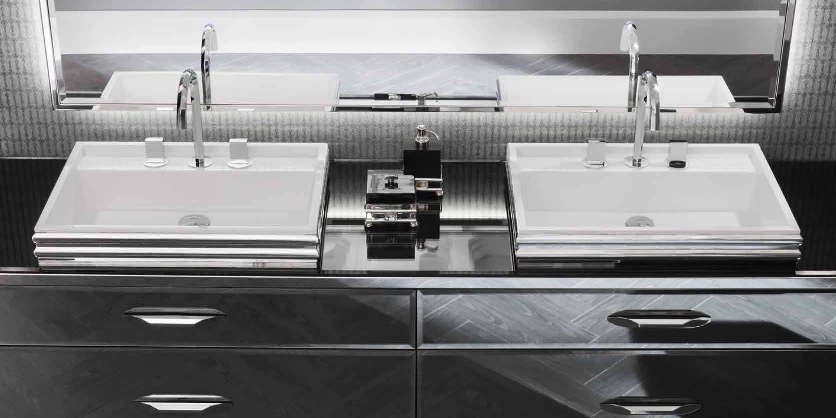 Комбинация ванной комнаты H01 в отделке VETRO specchio fumè MILLDUE HILTON HILTON01 - Вид №3