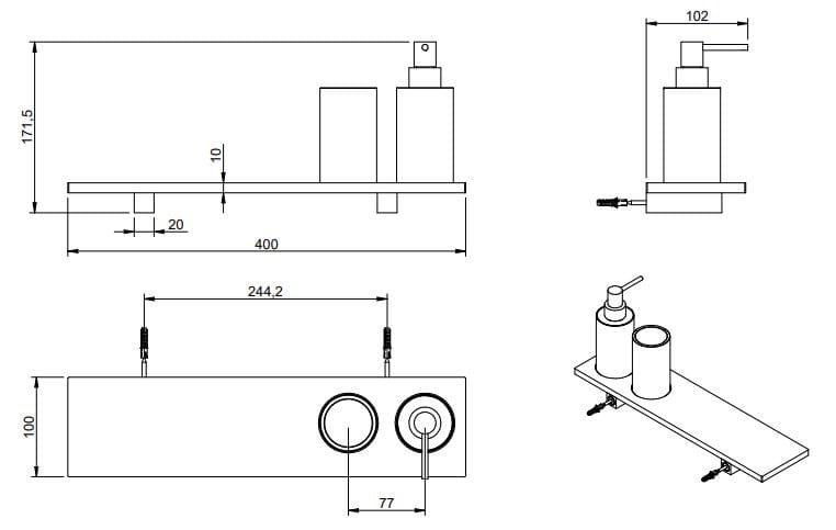 Полка для ванной комнаты с держателем для зубных щеток и дозатором мыла Rubinetterie Treemme Tag ARCH-00099866 - Вид №1