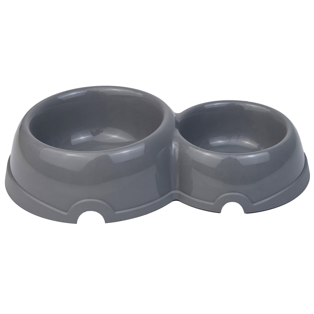 ПР0059356 Миска для животных двойная пластиковая серая 150/250мл ХОРОШКА 