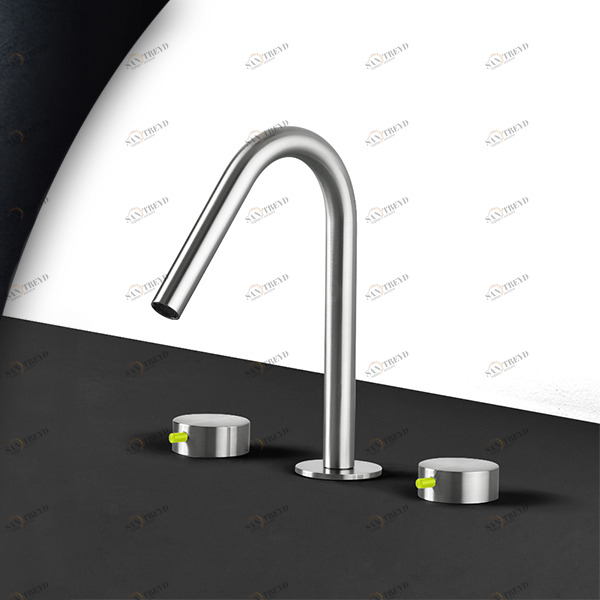 Смеситель для раковины сталь матовая с зеленой ручкой Toki Radomonte TKI23SCIL33