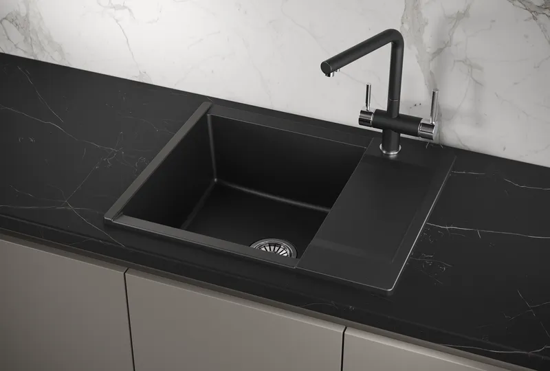 ES-6202, ШВАРЦ (чёрный металлик), кухонная мойка, кварц, ESTETICA