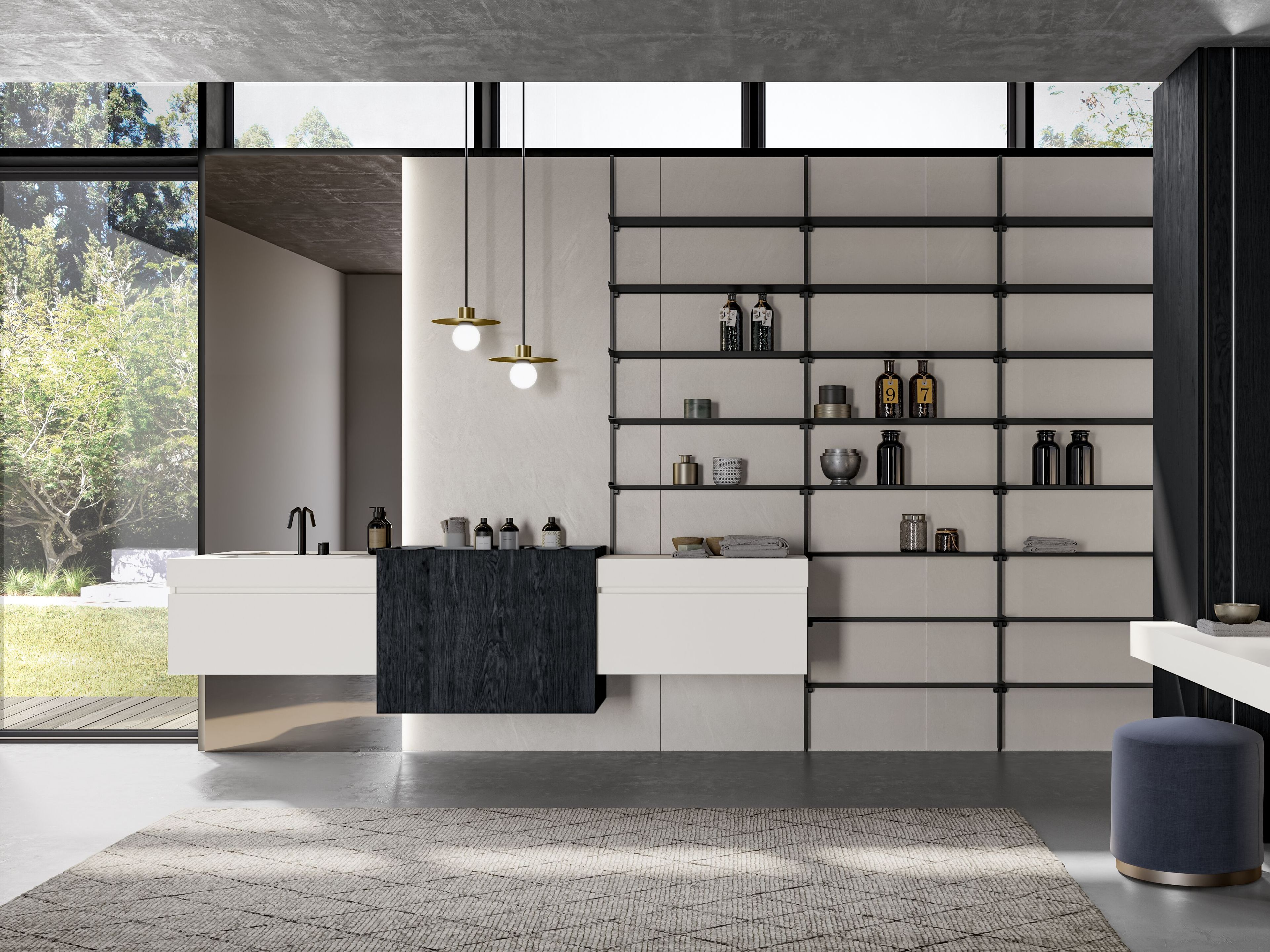 Подвесной туалетный столик с выдвижными ящиками, зеркалом и колоннами Birex Facto ARCH-00119532