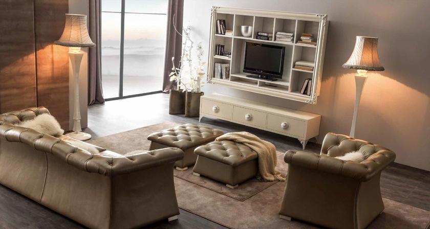 CorteZari Стеганый пуф, обитый кожей Zoe gold 687 - Вид №1