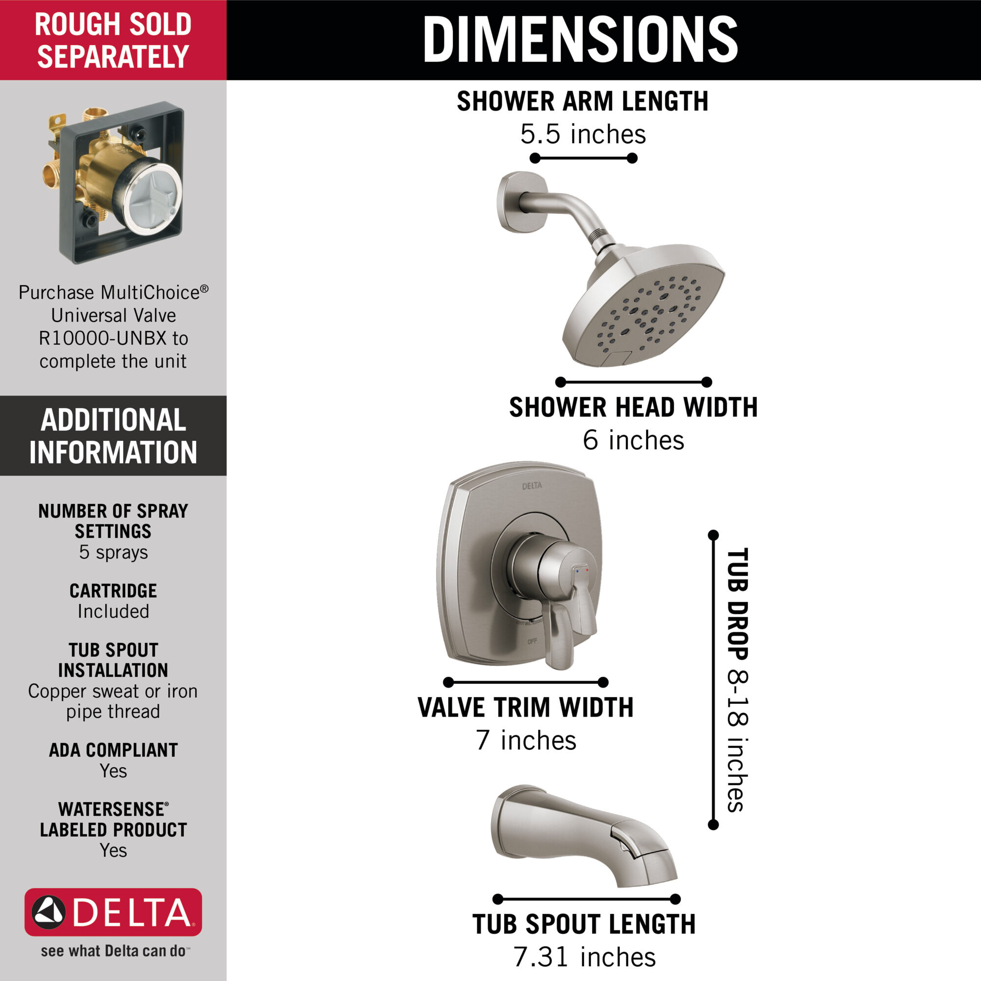 Только ванна и душ серии 17 Delta Faucet T17476-SS - Вид №2
