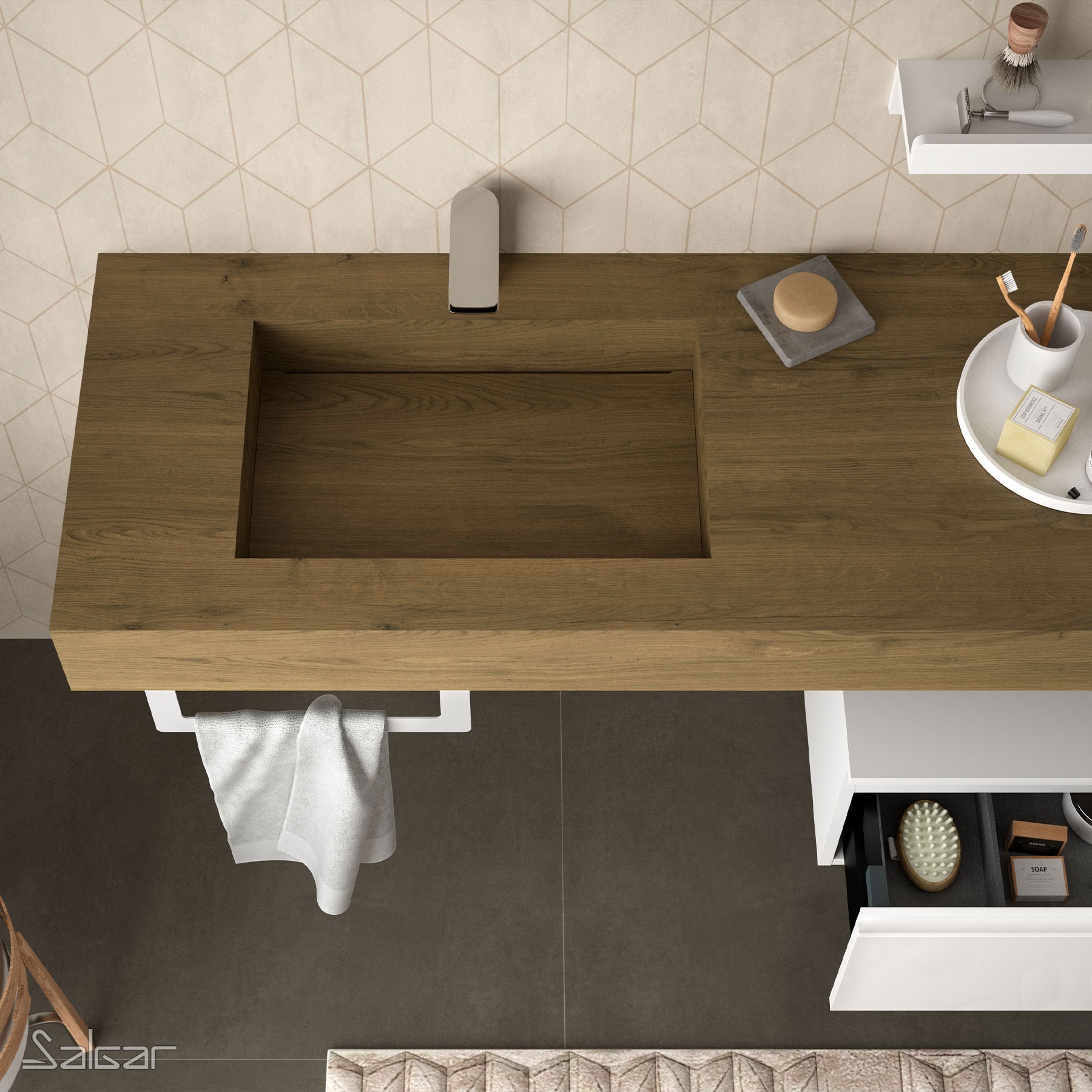 83967 SALGAR Столешница COMPAKT 46 HAVANA OAK от 600 до 800 мм с 1 встроенной мойкой 600-800 x 460 x 120 мм  - Вид №2