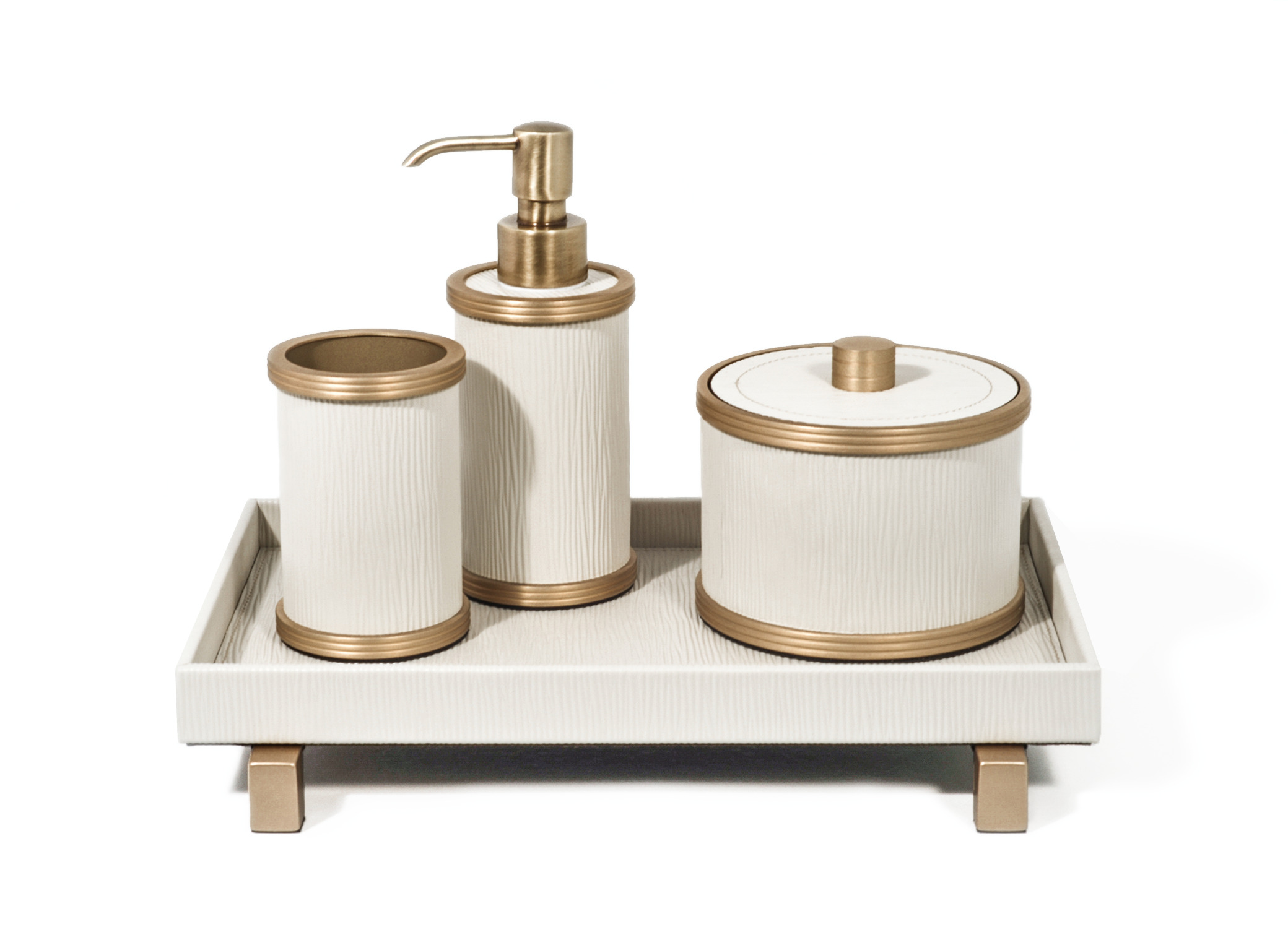 Набор для ванной комнаты Carol - 30X21,5XH15 см / металл-отделка_сатин-латунь / волнистая кожа_темно-серый