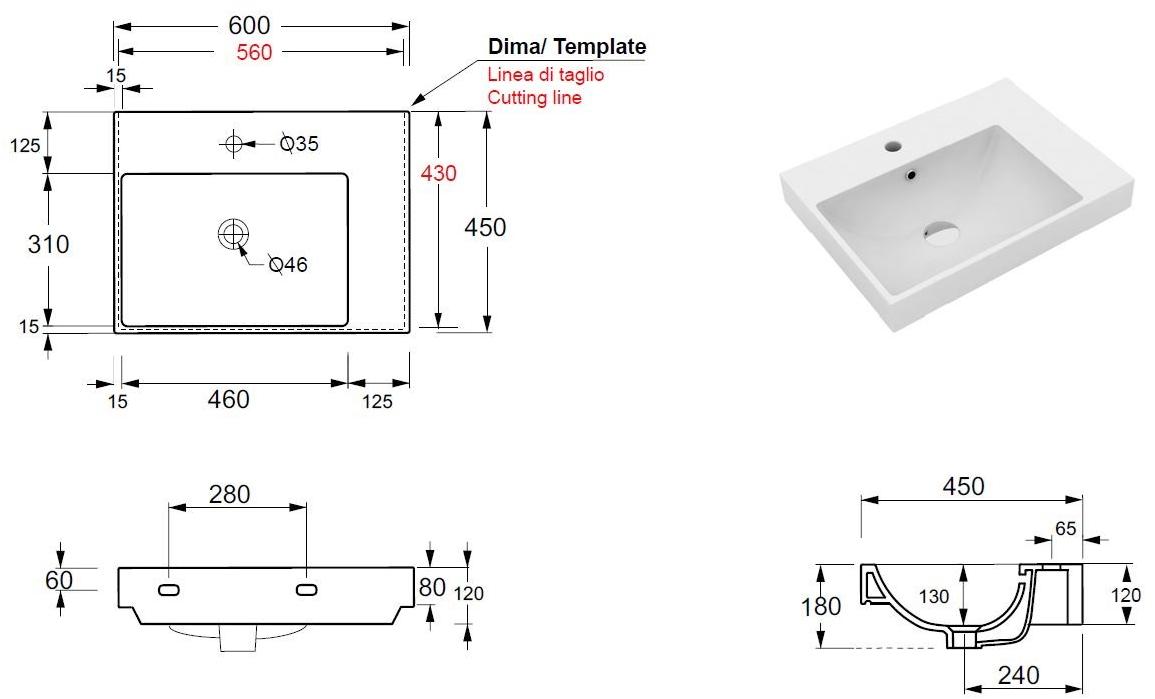Tue4360101 Подвесная раковина настенная овальная Olympia Ceramica TUTTO EVO белая - Вид №1