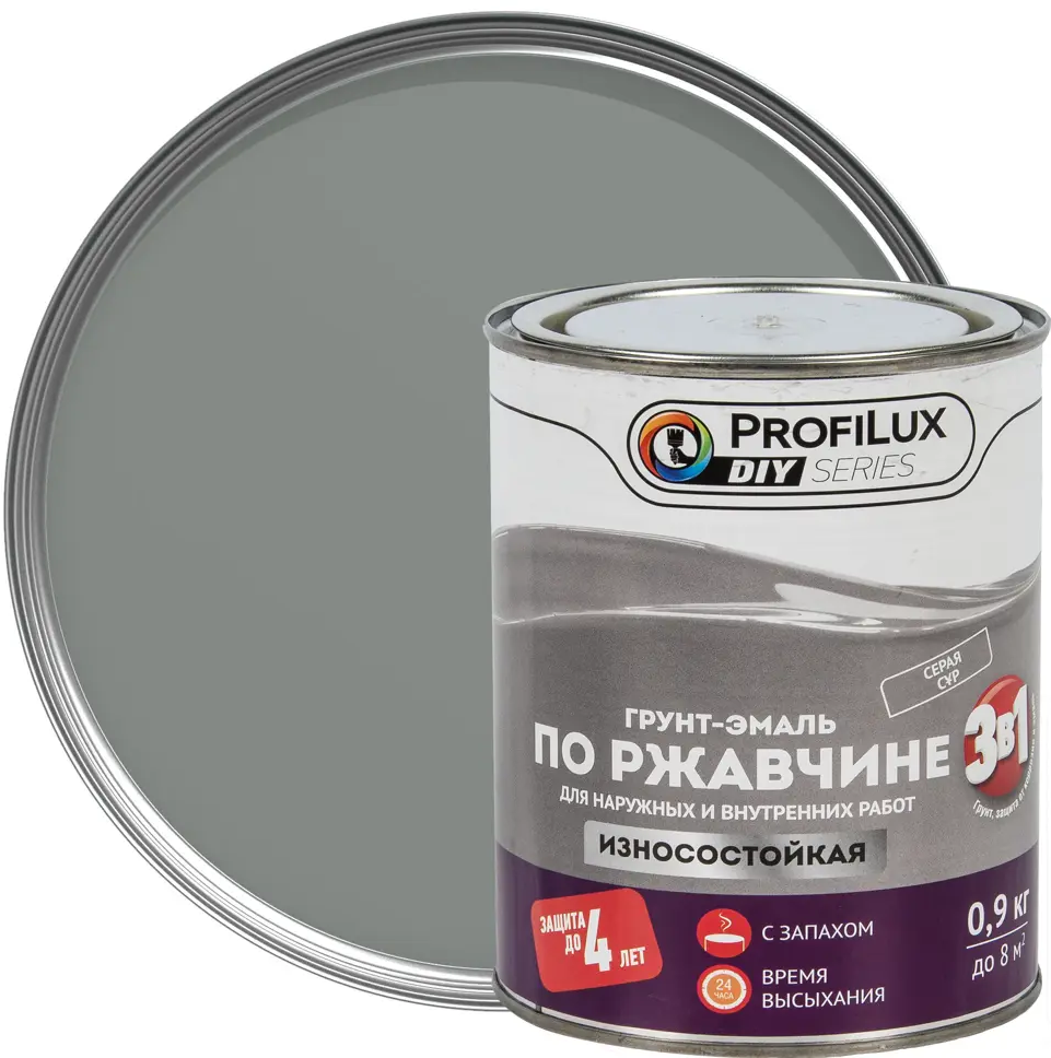 11843492 Грунт-эмаль 3 в 1 Profilux гладкая цвет серый 0.9 кг STLM-0001531