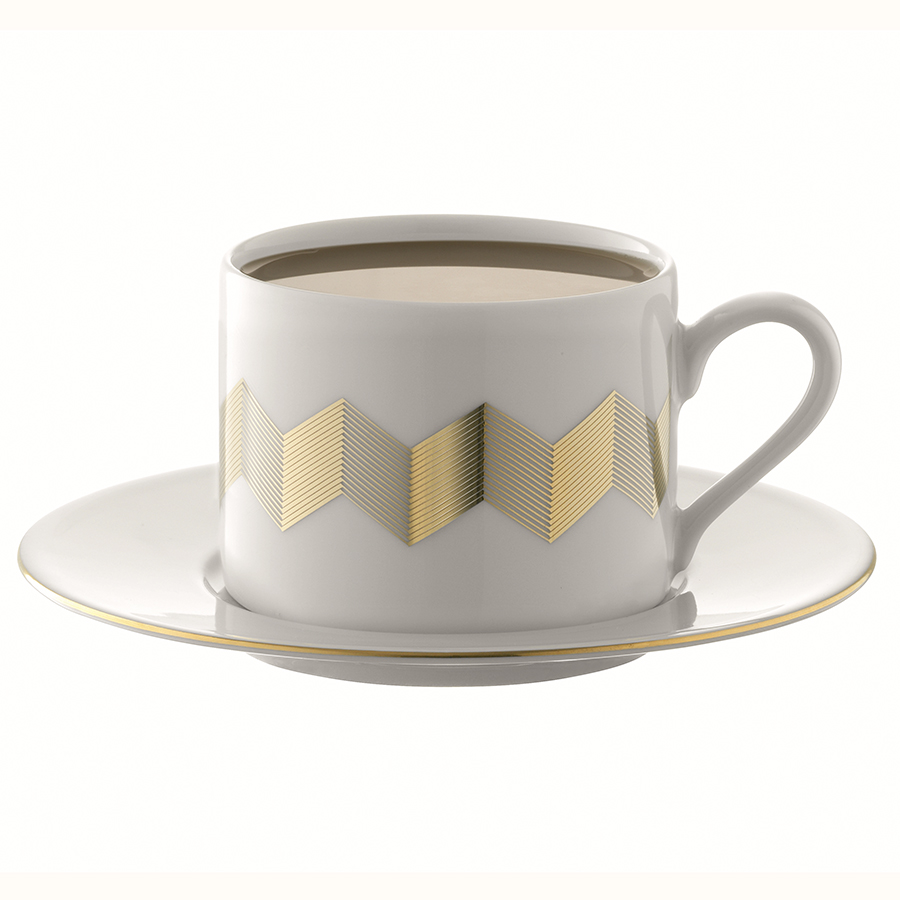 P034-11-146 Набор чашек с блюдцами signature, chevron, 4 шт, 250 мл, золото LSA International  - Вид №4