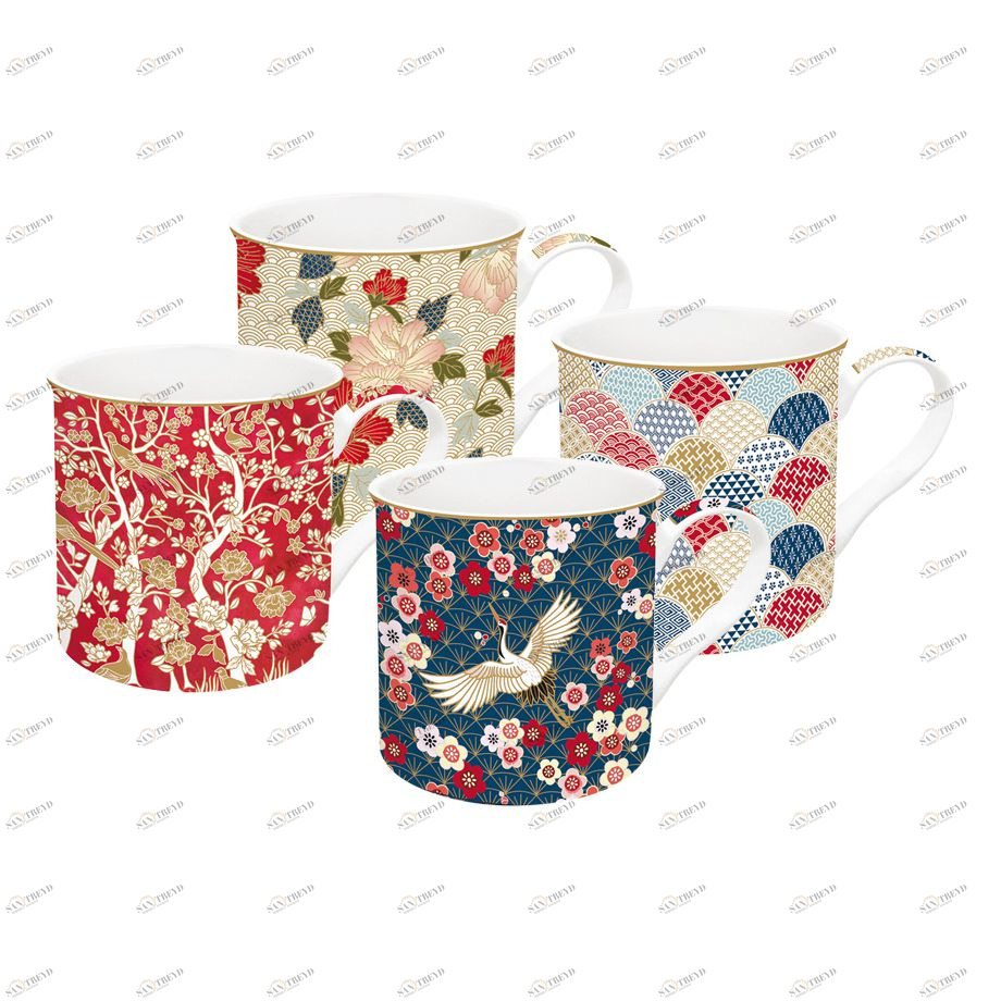 Кружки фарфоровые 4 шт разноцветные "Окинава" EASY LIFE COFFEEMANIA & ATMOSPHERE 00-3946976 Красный;синий;разноцветный 