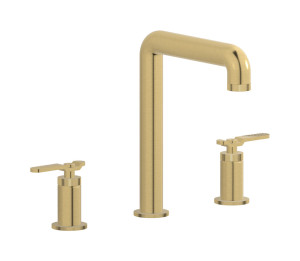 Смеситель для раковины на 3 отверстия с высоким изливом в комплекте с донным клапаном. WE ARE IB b2390os Brushed Gold Bold