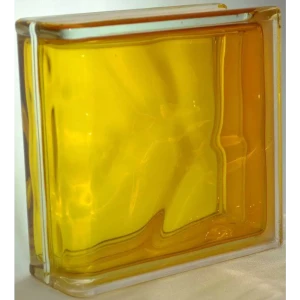 Стеклоблок Vitrablock Волна окрашенный внутри торцевой цвет медовый