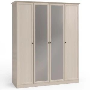 91837166 Шкаф распашной Шатура 4 дверцы с зеркалом 187.4x224x64.6 см ЛДСП цвет белый STLM-1525768