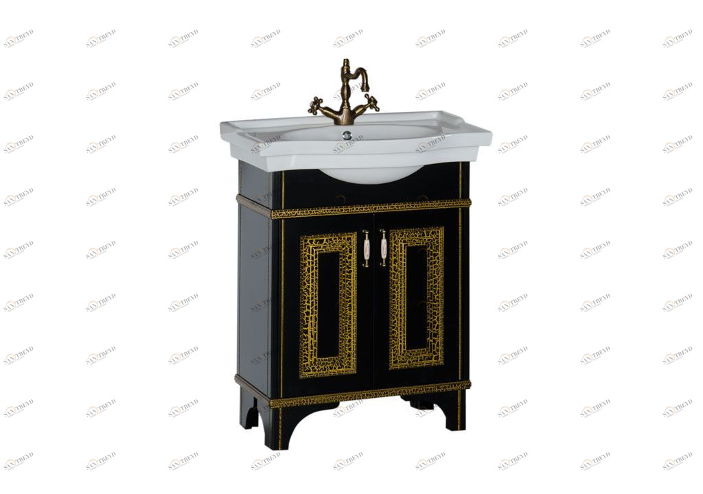 Тумба с раковиной Aquanet Валенса 70 черный краколет/золото 0018030700181675
