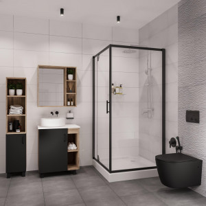 Душевое ограждение NG- 6601-08 BLACK (90*90*190) квадрат, дверь распашная, 1 место