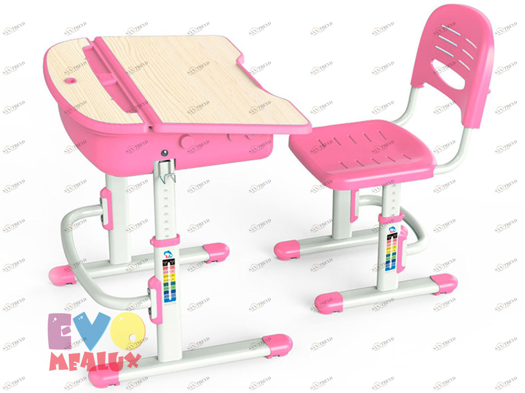 Растущая парта и стул EVO клен, розовая MEALUX EVO  261416 Розовый;молочный Santreyd 