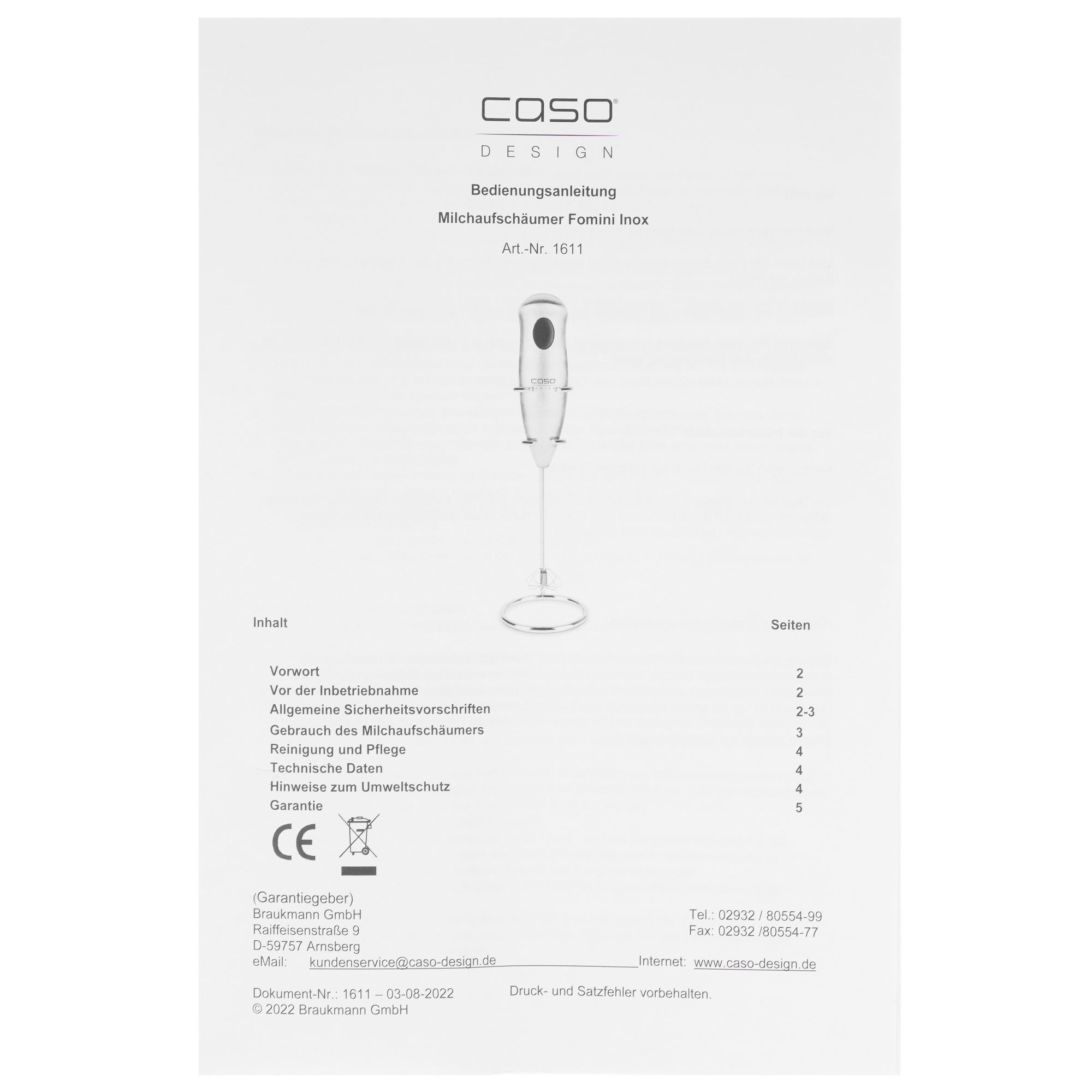 5343318 Капучинатор-вспениватель ручной CASO Fomini Inox STDN-0060269 - Вид №5