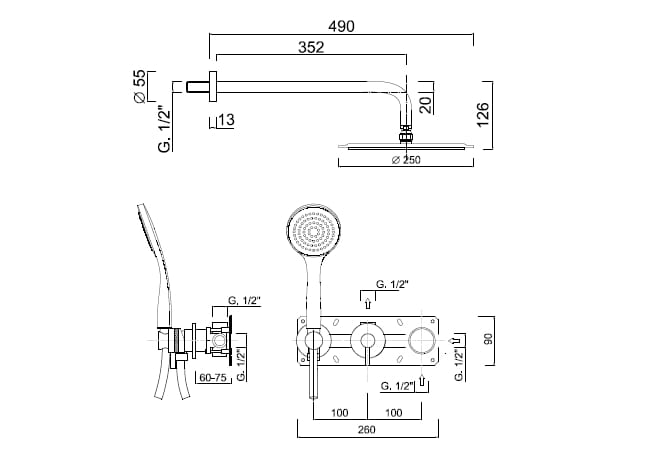 Встраиваемый набор для душа с ручным душем Rubinetteria Giulini MyRing Deluxe ARCH-00096081 - Вид №1