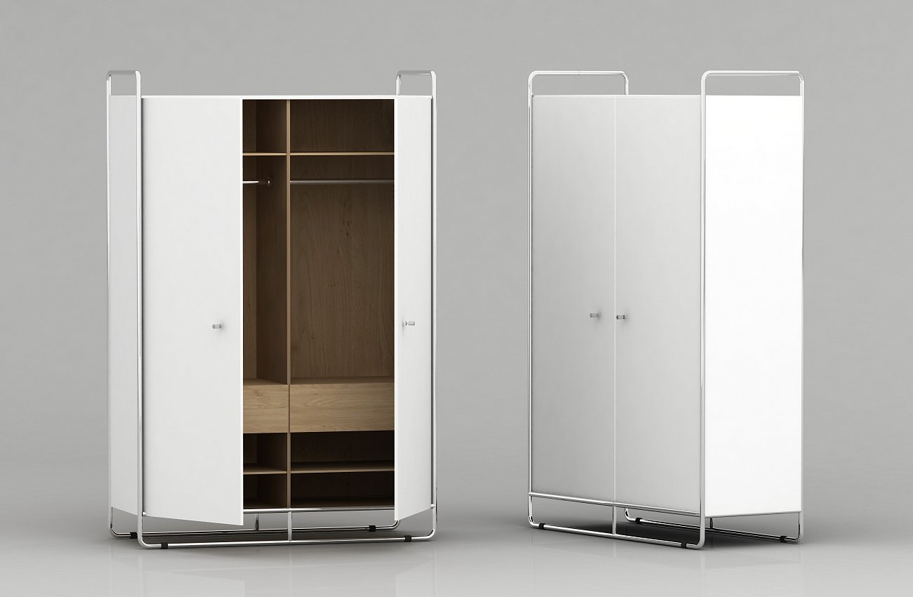 Шкаф двухдверный на металлических ножках светло-серый Bauhaus WOODI  00-3966114 Серый  - Вид №3