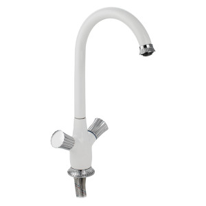 GFmark - Смеситель кухонный, металлокерамика, ручка круглая, рифлёная, комбинированный, с белой эмалью, код: 5850