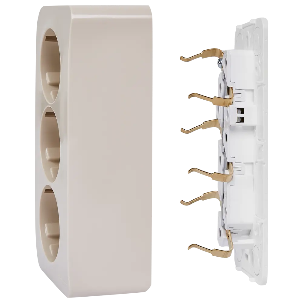 Розетка тройная накладная Schneider Electric Blanca с заземлением со шторками цвет бежевый SYSTEME ELECTRIC STLM-2177670 - Вид №4