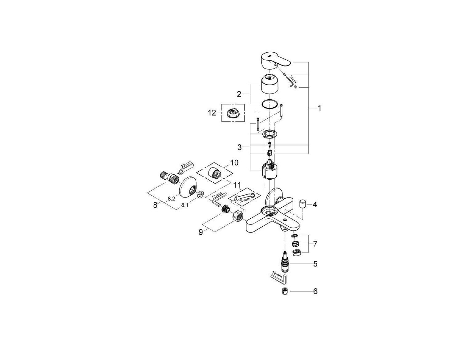 Однорычажный настенный смеситель для ванны / душа Grohe BauEdge ARCH-00065457 - Вид №3