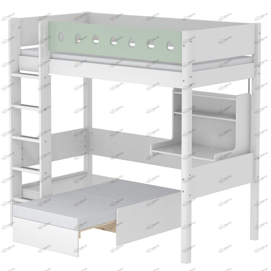 Кровать Flexa White Casa высокая со встроенным модулем, 200 см, белая с мятным 801751319