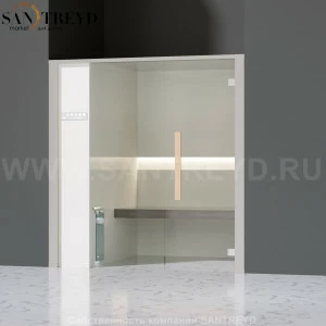 Effegibi ONEFILO H LO61020010 Хаммам. Установка: в нишу. Левая дверь. Мощность: 4,5 кВт макс. Размеры: длина 214 см, ширина 171 см. Отделка: матовый лакированный белый аллюминий и серый ламинат из керамогранита.