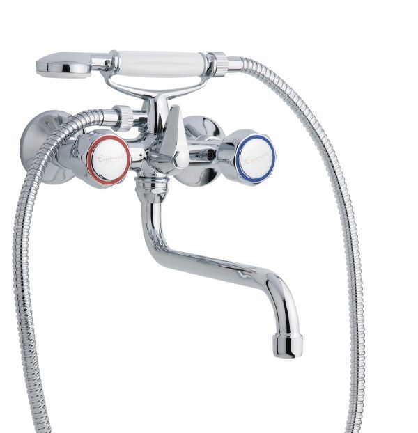 15011СМ25CR Смеситель Sole с длинным изливом (25см) и ручным душем для ванной, цвет хром EMMEVI