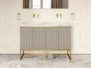 Деревянный двойной напольный шкаф для умывальника со встроенной раковиной