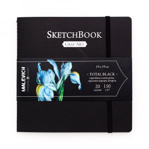 401217 Блокнот для графики GrafArt Total Black 150 г/м2 19 х 19 см Склейка 20 л. черный Малевичъ
