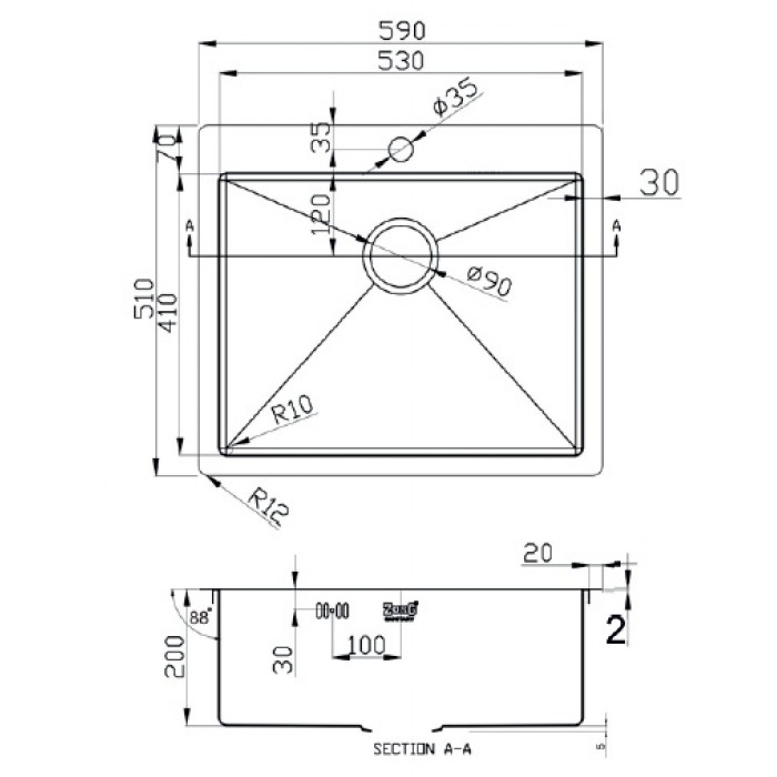 Zorg ZL R-590510 Мойка кухонная прямоугольная Zorg  - Вид №2