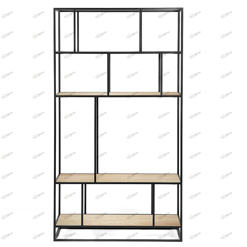 Стеллаж металлический, светлый дуб Makella black INTELLIGENT DESIGN СТЕЛЛАЖ MAKELLA 260748 Коричневый;черный 