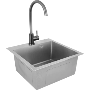 Мойка врезная со смесителем Vidage квадратная 44x44x20 см нержавеющая сталь цвет серый