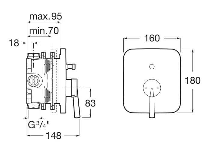 Латунный встраиваемый смеситель для душа с переключателем Roca Pals ARCH-00034535 - Вид №2