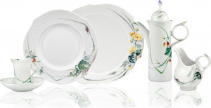 10661256 Meissen Сервиз кофейный мокко 6/21 "Игра волн, рельеф, дикая флора" Фарфор, Керамика