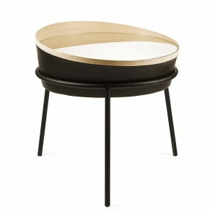 Приставной столик черный дизайнерский со стеклянным топом 60 см Tren MONTLY TREN 128924 Бежевый;зеркальный;черный