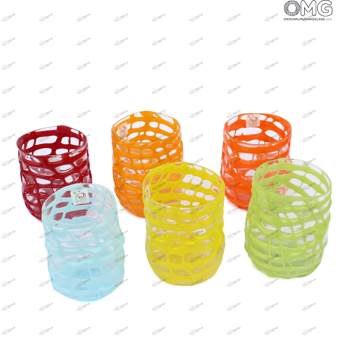 2059 ORIGINALMURANOGLASS Набор из 6 стаканов Паутина - муранское стекло 8 см 