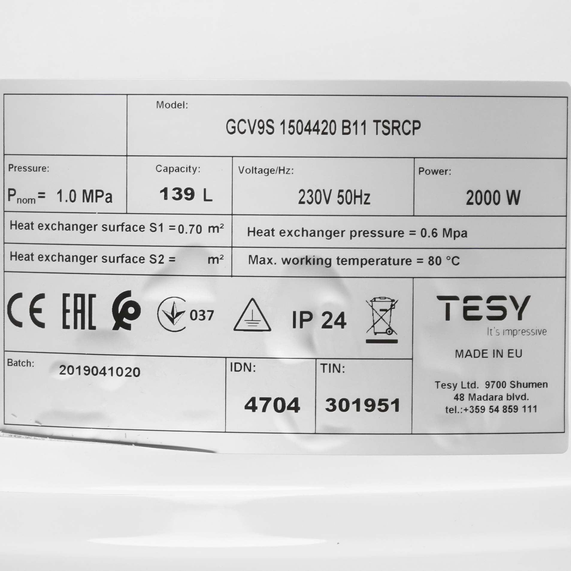 8196331 Бойлер косвенного нагрева TESY GCV9S 1504420 B11 TSRCP STDN-0005236 - Вид №3