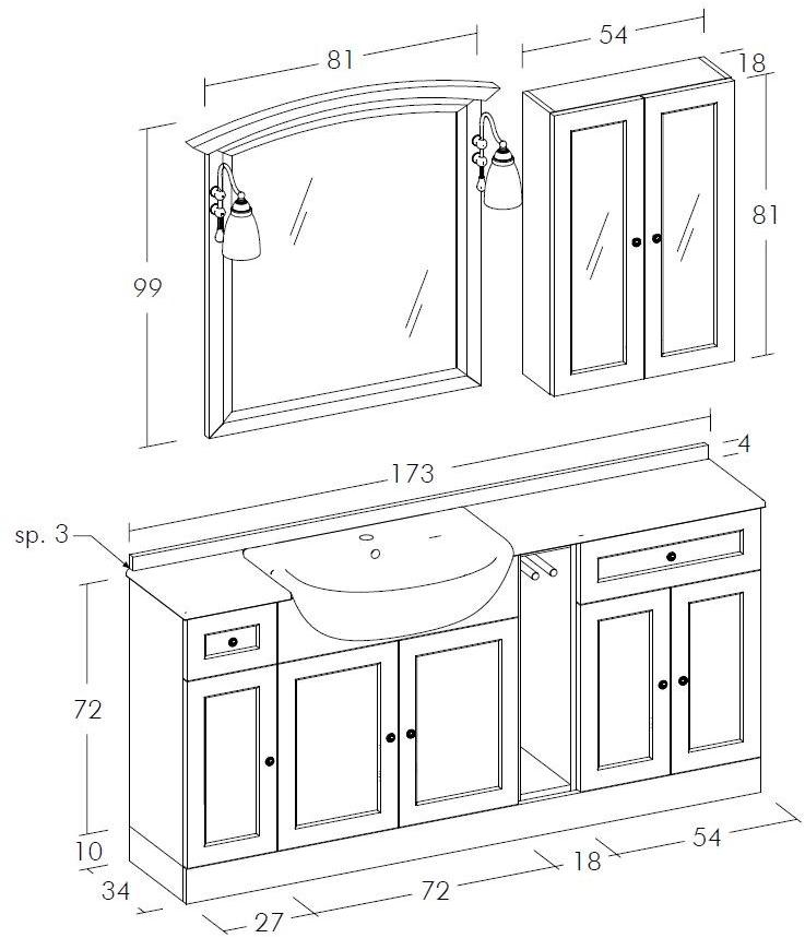 LEGNOBAGNO Тумба под умывальник с зеркалом Retrò RETRO sun-id-1344857 - Вид №6