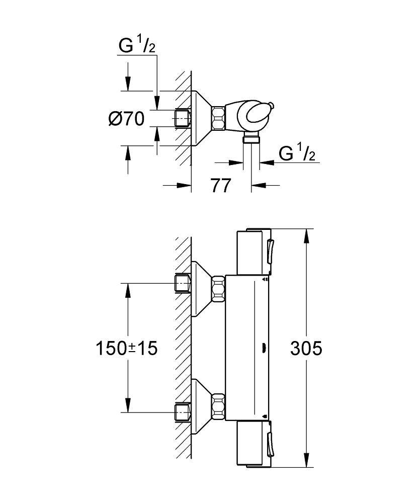 34143000 Термостатический смеситель для душа Grohe Grohtherm 1000 хром - Вид №1