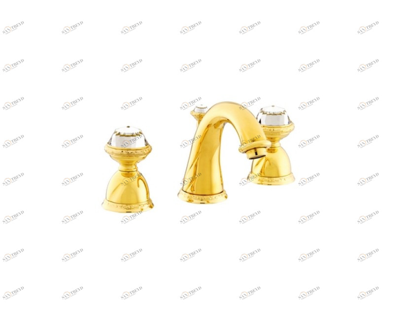 051201.E00.00 Раковина с тремя отверстиями и кристаллами Swarovski Золото 24К Mestre Oman